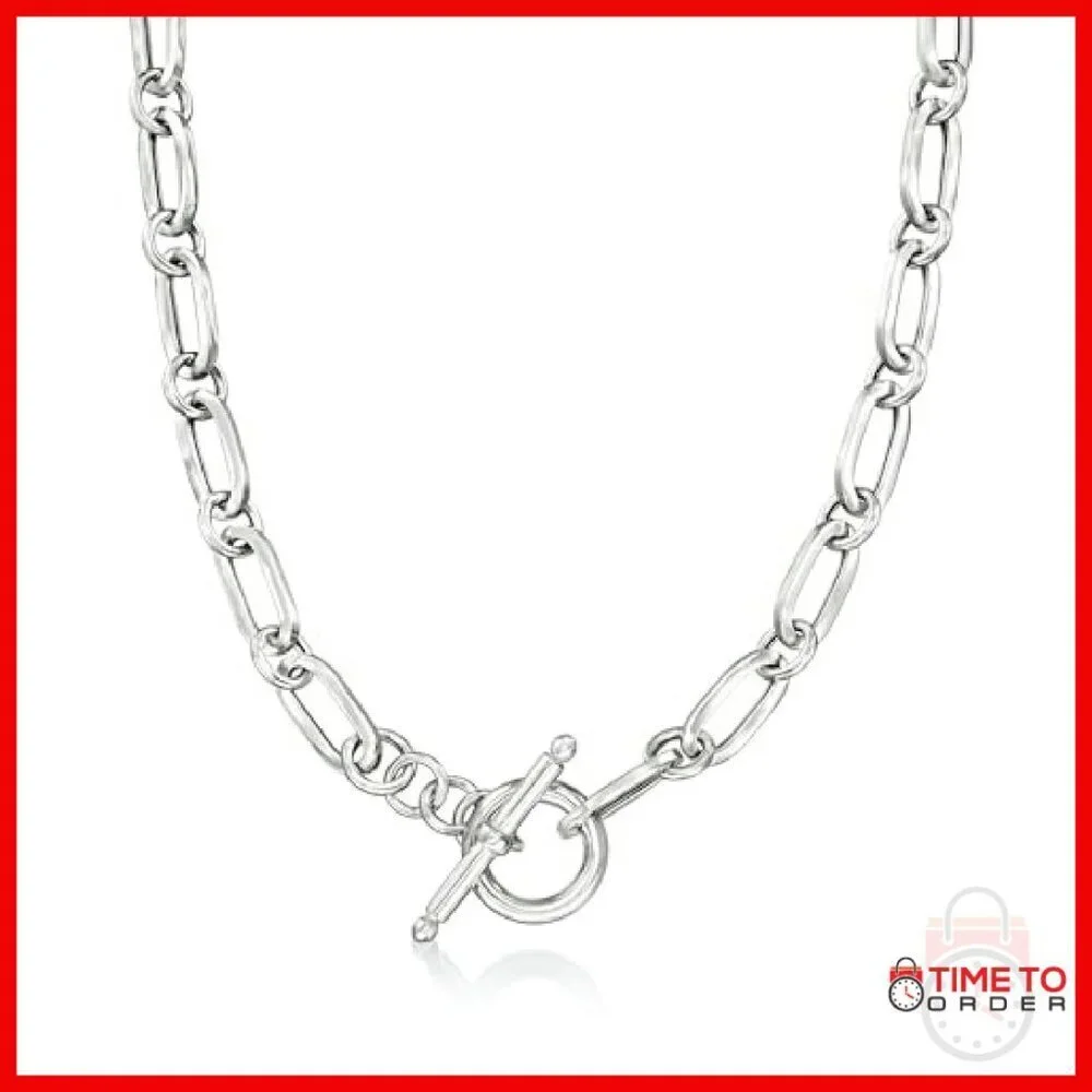 Sterling Silver Paper Clip Link Toggle Necklace 16 Inch